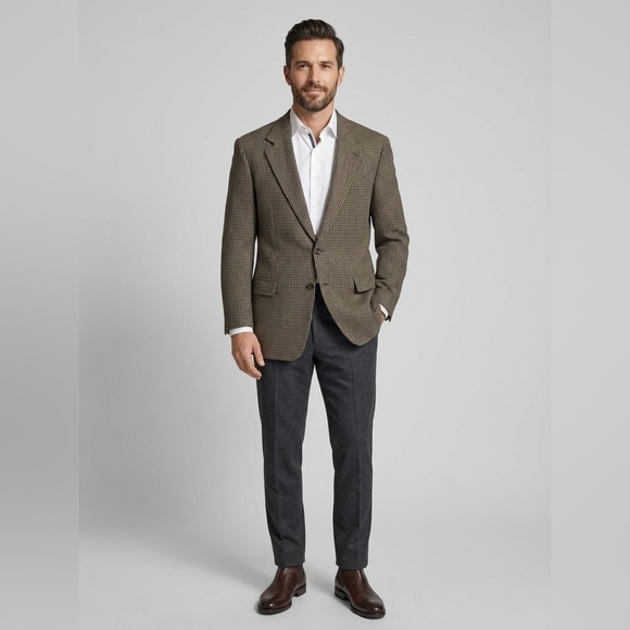 Ermenegildo Zegna Other - Ermenegildo Zegna Men Houndstooth Brown Tweed Check Blazer XL 100% Wool REG FIT